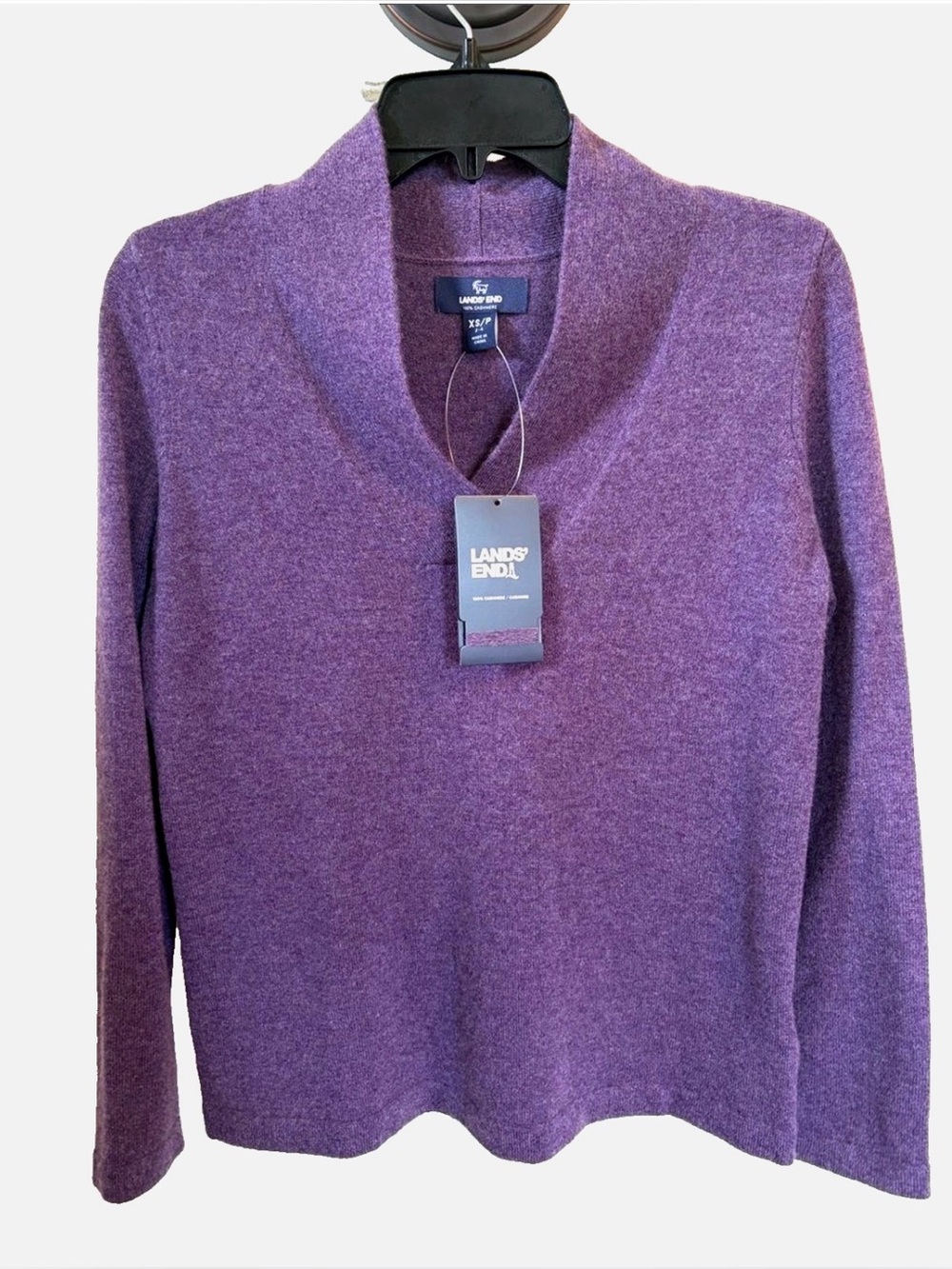 Lands’ End NWT 100% Cashmere Sweater XS Purple V Neck Long Sleeve